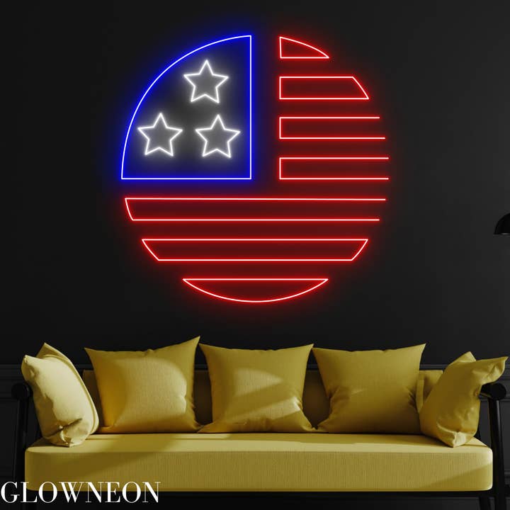 Letrero de neón con la bandera estadounidense, luz LED de feliz 4 de julio para venta al por mayor de Glow Neon