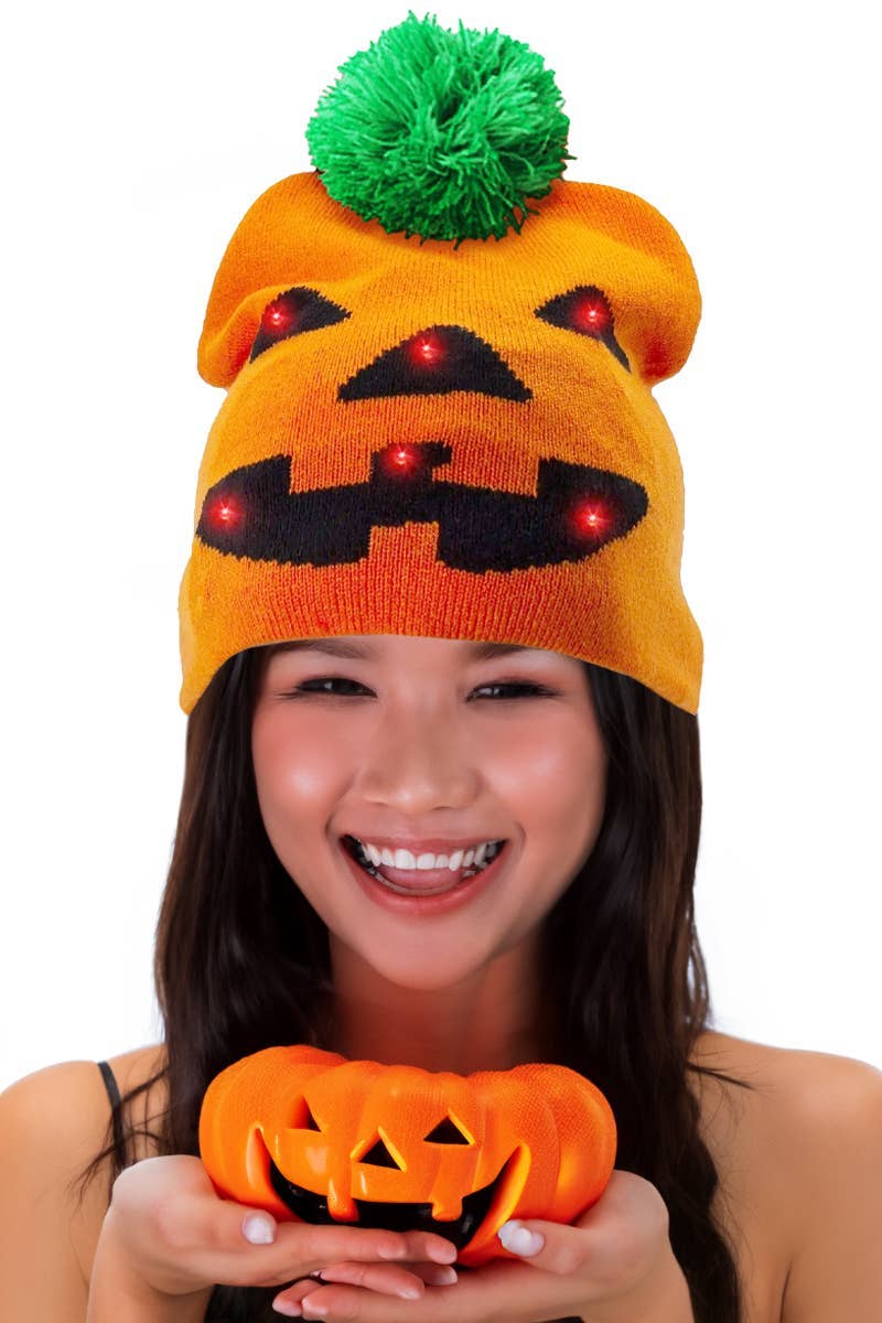 ASSORTED Halloween Led Light-up Pom Pom Short Beanie for wholesale on Faire2
