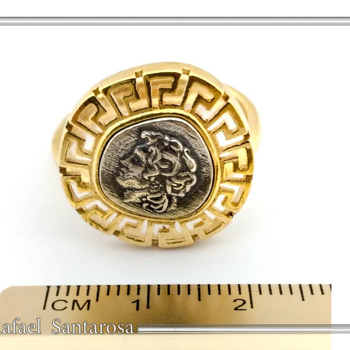 RAFAEL SANTAROSA - Venta al por mayor Anillos grandes/de cóctel - Anillo ajustable de Alejandro Magno, moneda griega sobre plata7