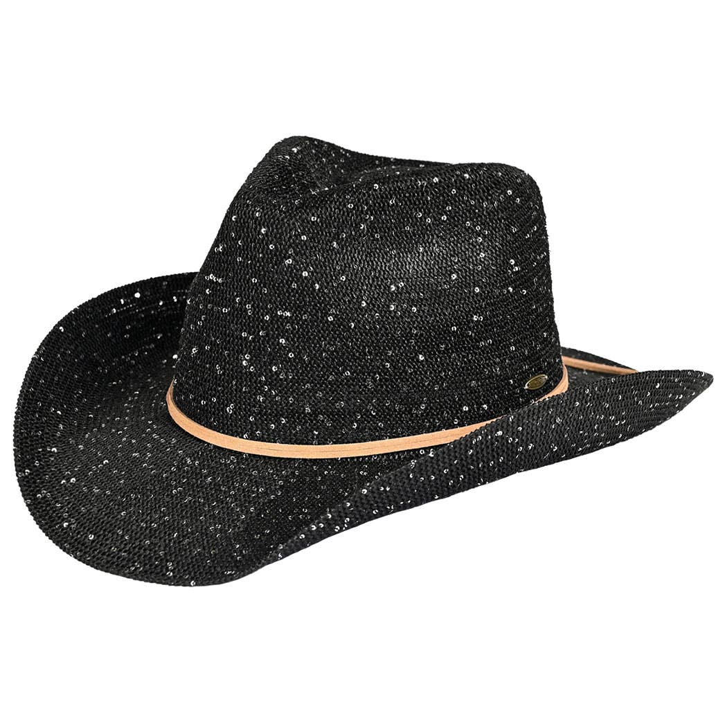 Fashion City – wholesale Cowboyhatt - Dam – Paljett Cowboyhatt med mocka String3