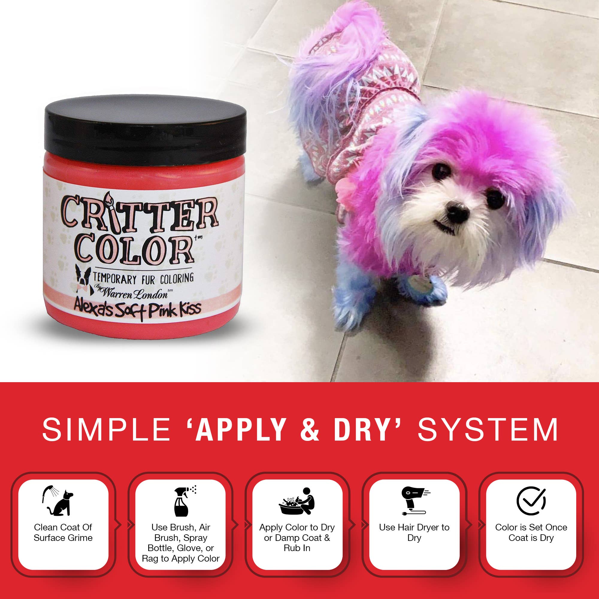 Warren London Dog Products - Wholesale Pet Grooming Aid - Dog - Critter Color - Temporary Fur Coloring - 7 Color Options9