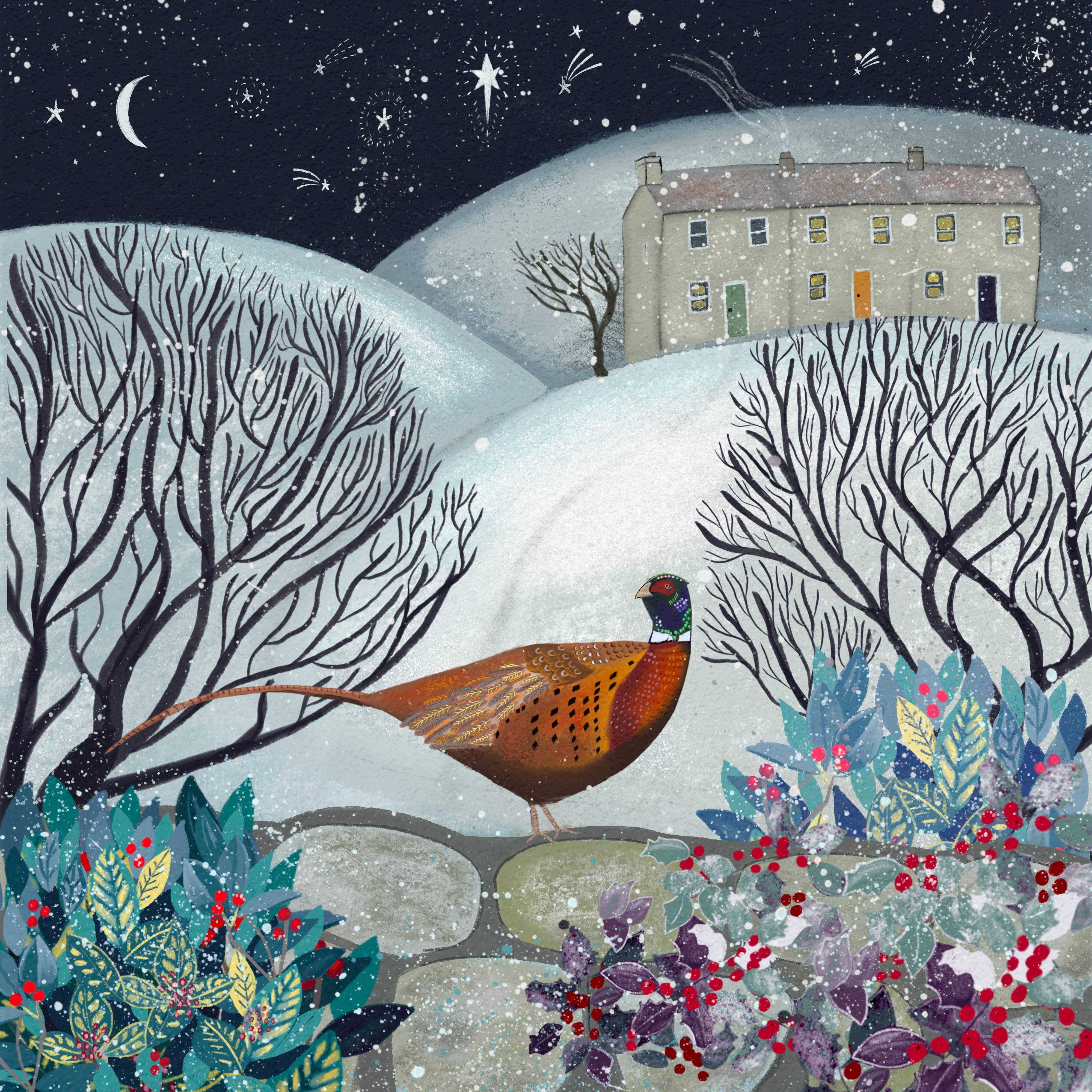 Glitter and Earth – wholesale Season’s Greetings card – Winter pheasant 1