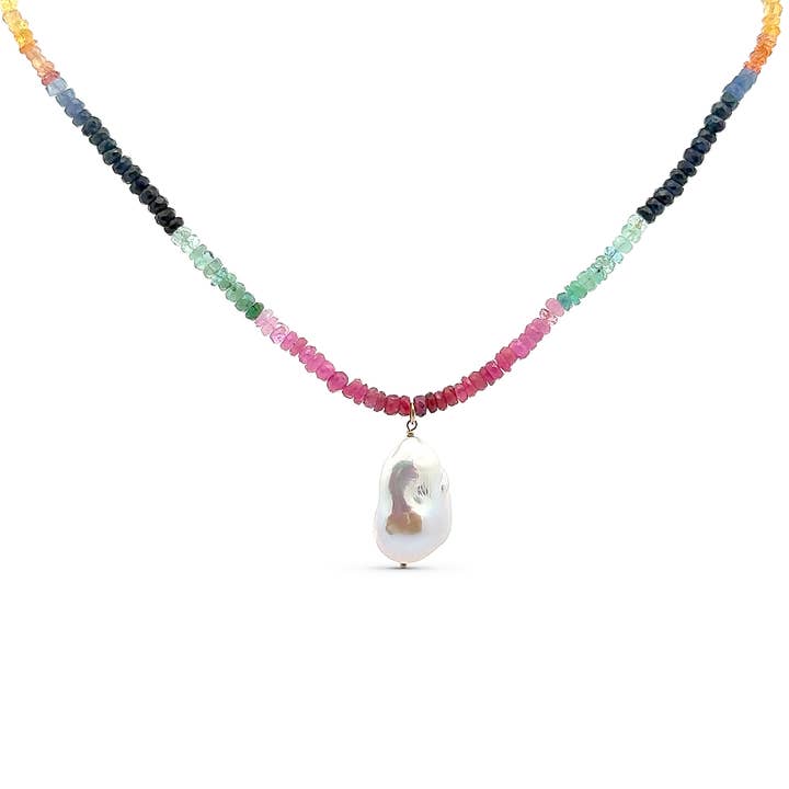 Human Design Studios - Wholesale Pendant/Charm Necklace - Alternating Precious Gemstone Pearl Necklace