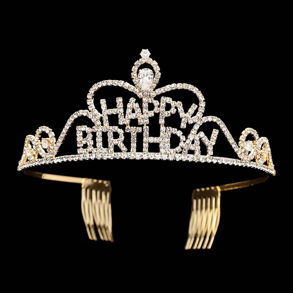 Sensibling Corp. - Wholesale Tiara - Women's - Rhinestone Paved HAPPY BIRTHDAY Message Princess Tiara1