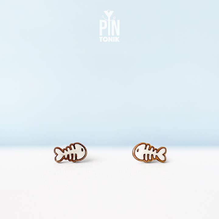 Fish Skeleton Spooky Stud Earrings - Halloween Accessories for wholesale by PinTonik