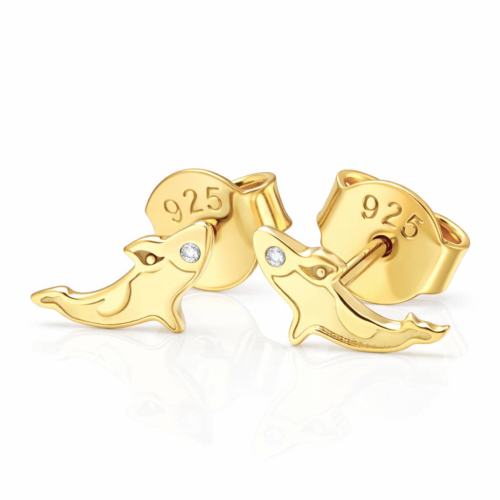 Jay Jools - Wholesale Stud/Post Earrings - Killer Whale Silver Studs 18k Gold Plated Moissanite Jewelry0