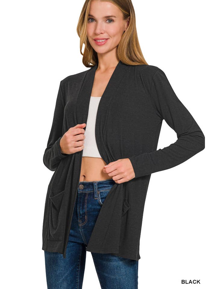 Vanilla Monkey - Wholesale Cardigan - Women's - Slouchy Lightweight Open Front Pocket Cardigan