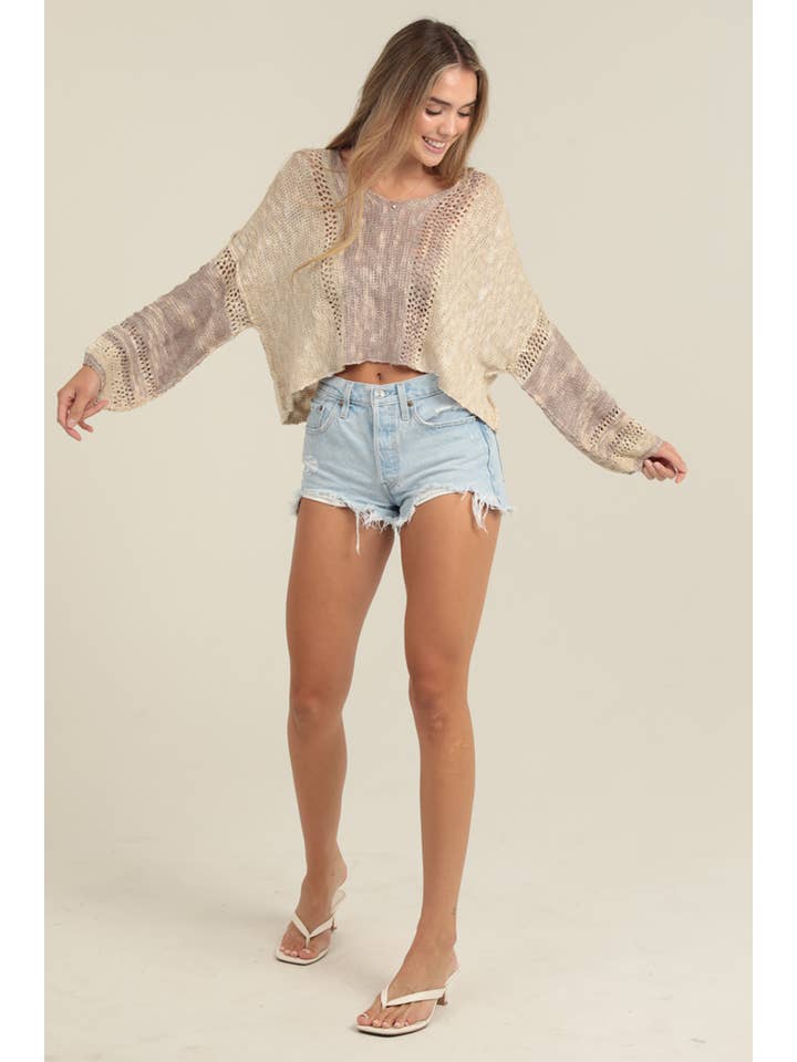 ANGIE - Vendita all'ingrosso Maglione tricot - Donna - Maglione leggero crop con scollo a V dallo stile beachy59