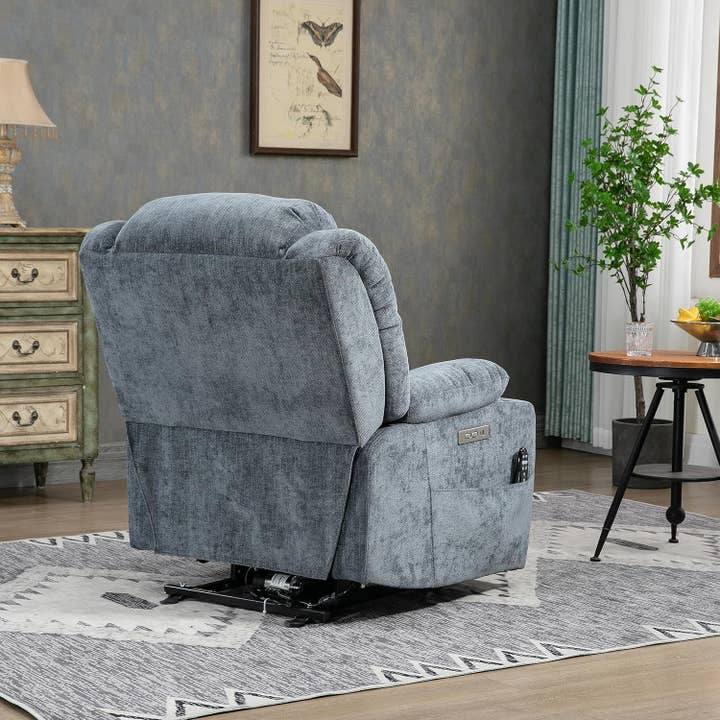 Power Lift Recliner Chair With Full Body Massage And Heat In Elegant Blue Chenille Fabric for wholesale on Faire4