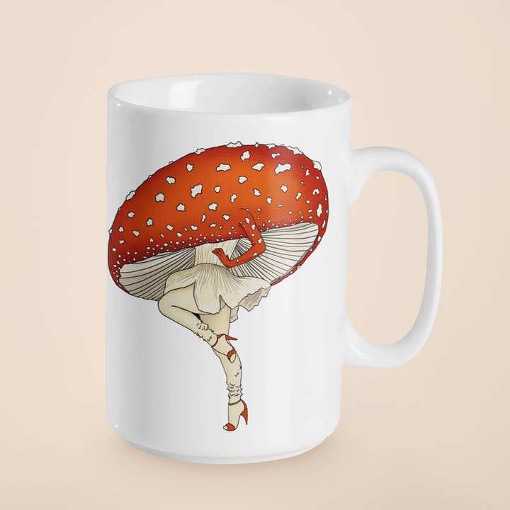 Mushroom Marauder – wholesale Kaffekoppar – Fröken Amanita kaffemugg | Svamp Pinup Girl | 11oz/15 oz5