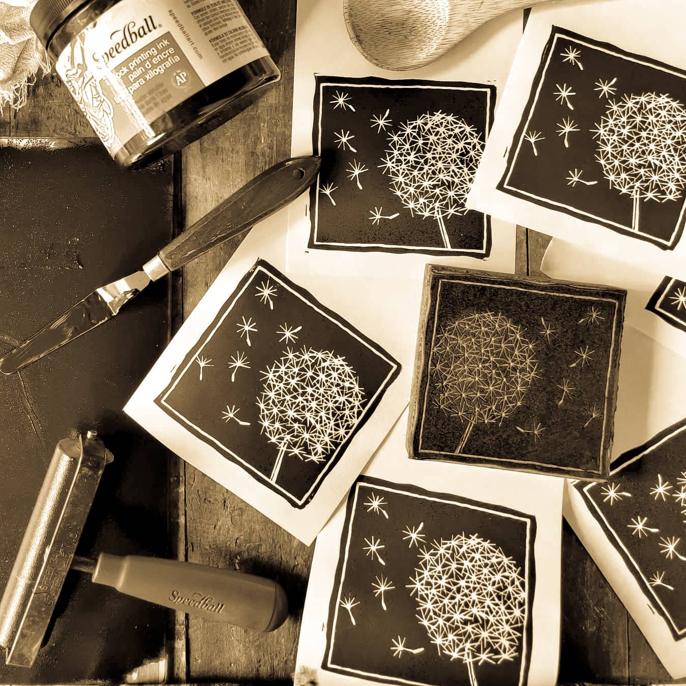 Big Mitten Linocuts - Wholesale Art Print - Wild Flora Linoprint2