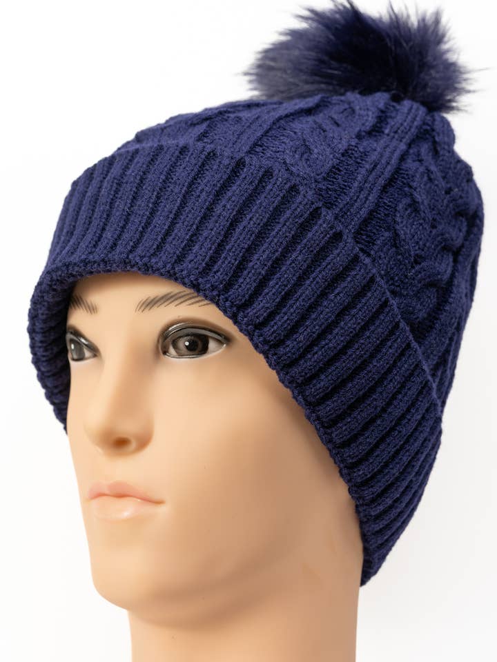 Marineblå Kabelstrikket toque - Voksne for engroshandel hos moJJa