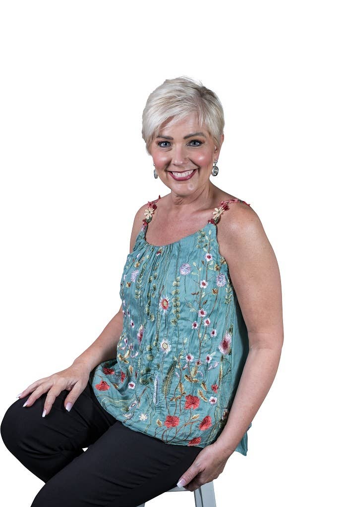 TINA Stephens Italy/Tees By Tina – wholesale Camisole – Dam – Maria Silk Broderad Trädgård Cami (BT202)14