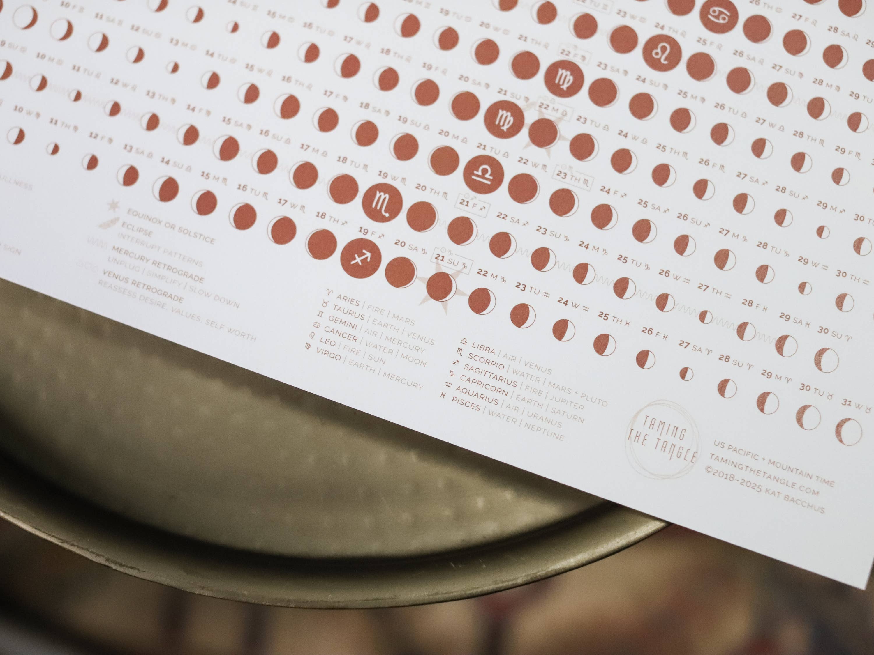 Taming the Tangle - Wholesale Calendar - Terra Cotta 2026 Moon Calendar poster6
