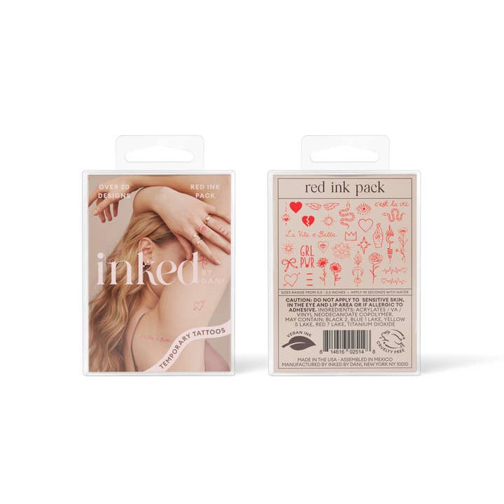 INKED by Dani - Wholesale Temporary Tattoo - Red Ink Temporary Tattoo Pack