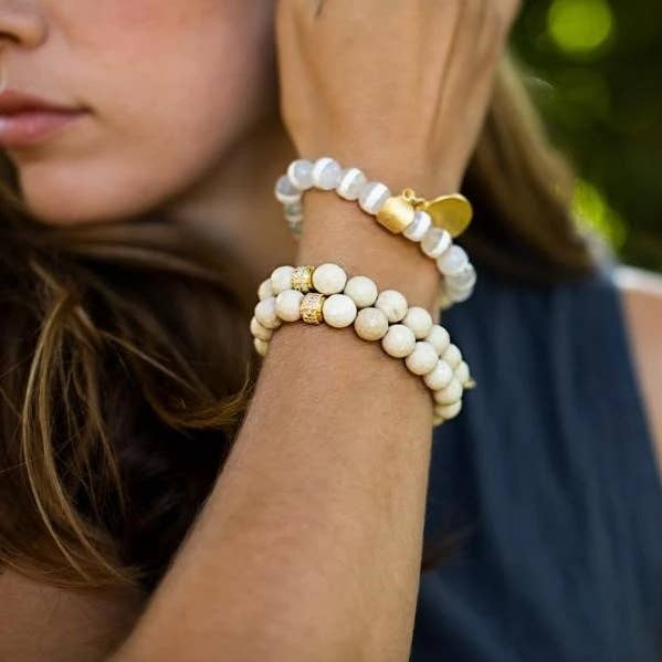 Natural Fossil Stone Beaded Stretch Bracelet for wholesale by Meghan Bo Designs