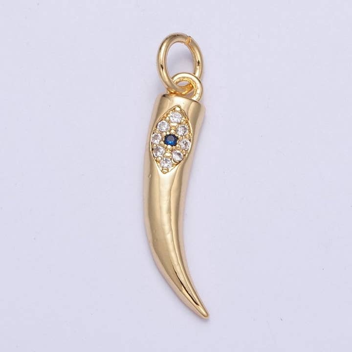Gold Cornicyll Horn Micro Paved CZ Evil Eye Charm | X-115 for wholesale by Aim Eternal