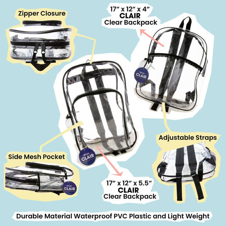 Clair Clear Backpack 15" for wholesale by Luna Office Supply - Everyday Essential