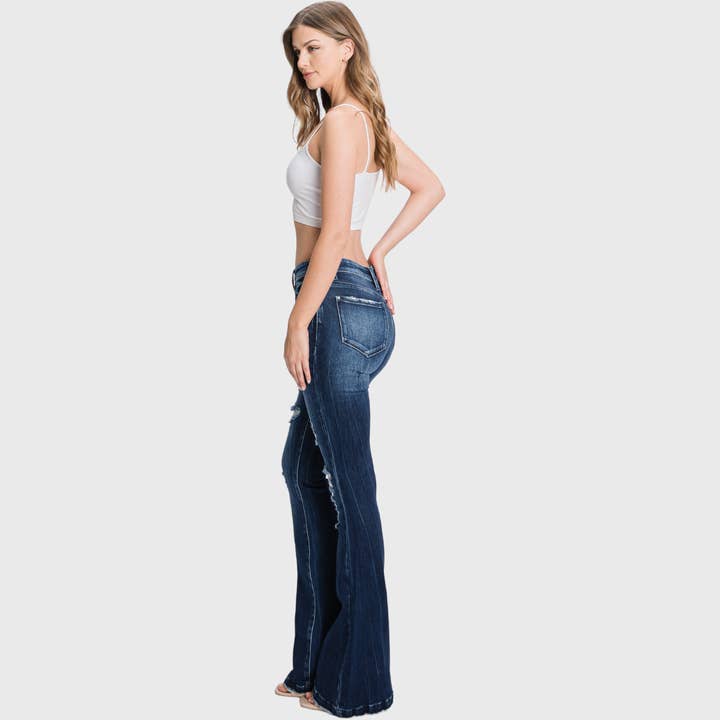 Petra153 - Wholesale Jeans - Women's - T929MF-MD (OPEN PACK) DISTRESSED MID RISE STRETCH FLARE
