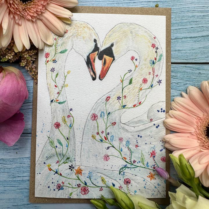 Jen Winnett Eco Artist - Wholesale Love Card - Swans | Eco Friendly Card Nature Blank Love Wedding