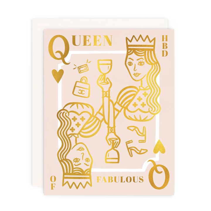 Girl w/ Knife - Wholesale Birthday Card - HBD Queen of Fab - Gold Foil