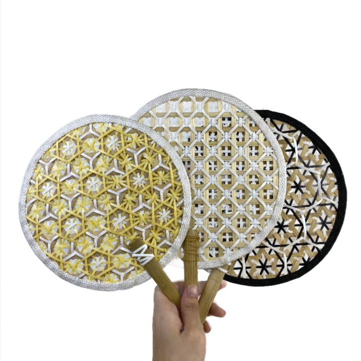 Faustina Festive Woven Hand Fan for wholesale by Larone Artisans, LLC