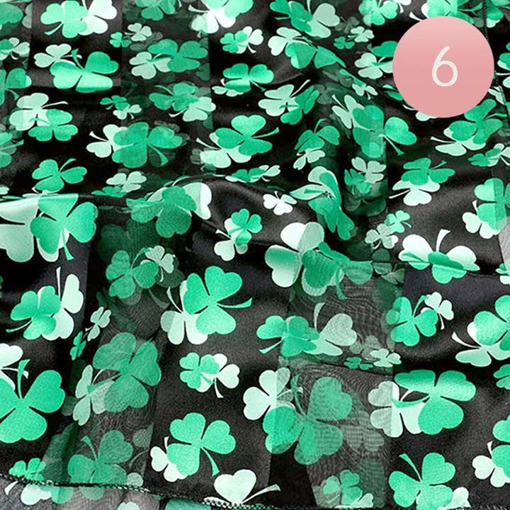 Sensibling Corp. - Wholesale Scarf - Women's - 6PCS - Silk Feel Satin St Patricks Clover Printed Scarf1