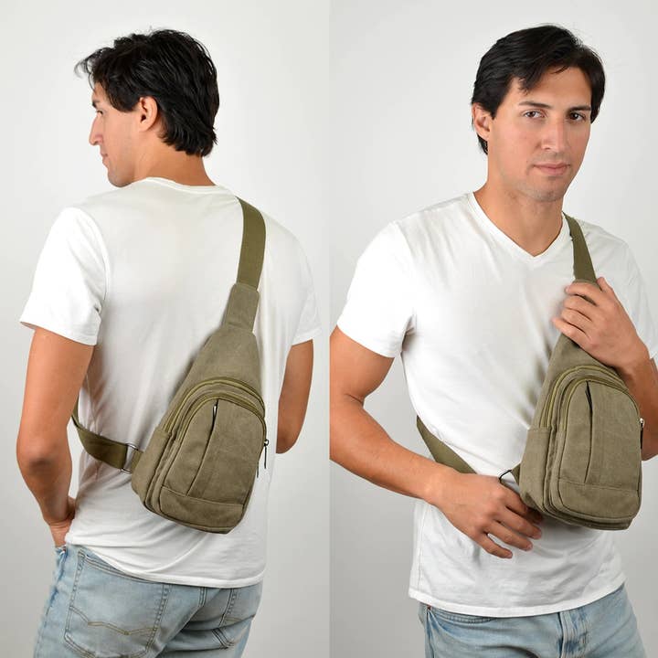 Selini New York - Wholesale Crossbody Bag - Unisex - Olive Crossbody Canvas Sling Bag Backpack