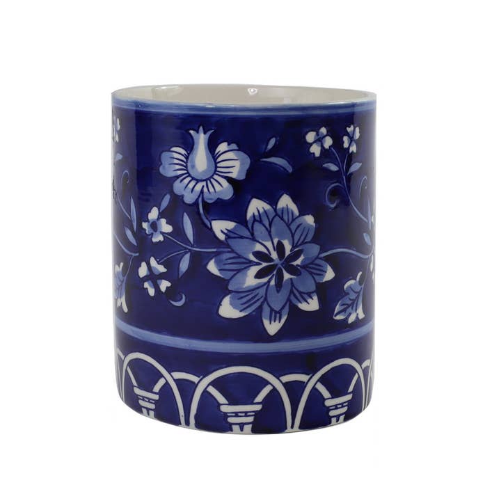 Euro Ceramica | ClayBarnHome - Wholesale Utensil Holder - Blue Garden Utensil Holder