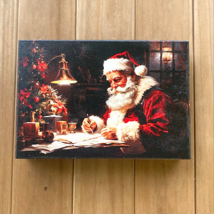 Santa Making a List Wooden Box style sign for wholesale by Teele and Co.