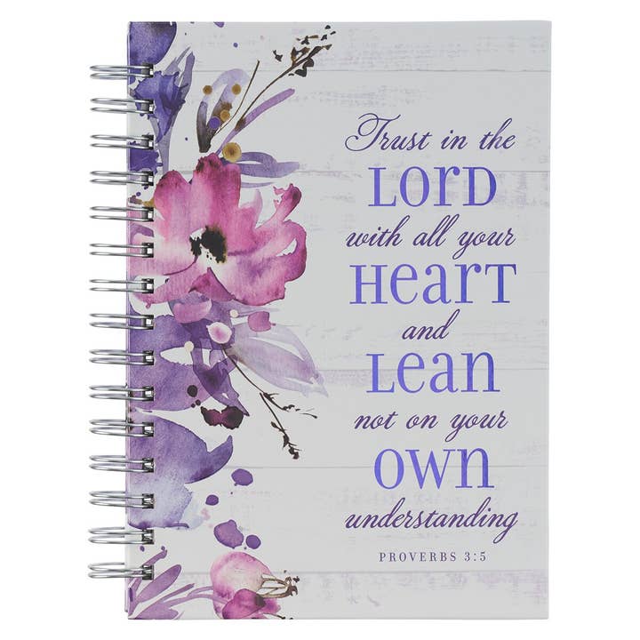 Journal Wirebound blanc/violet La confiance dans le Seigneur Prov. 3:5 pour la vente par Christian Art Gifts