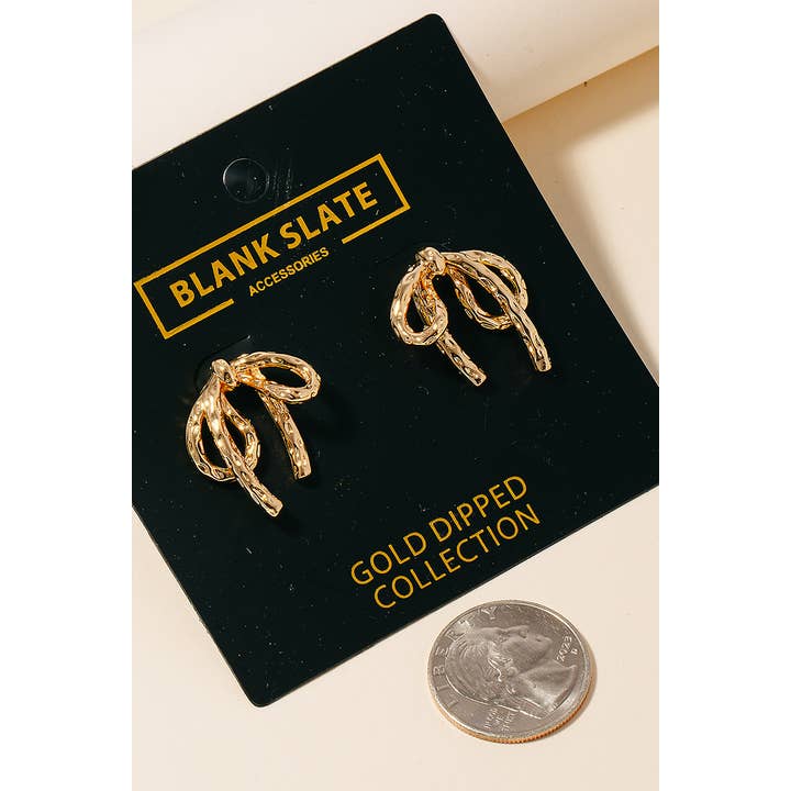 Anarchy Street - Wholesale Dangle Earrings - Gold Dipped Droopy Bow Ribbon Earrings
