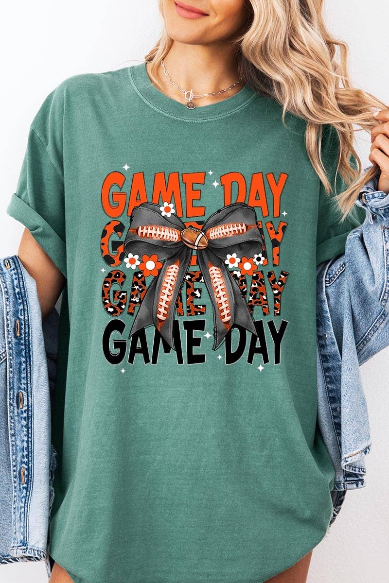 Pink Irene Wholesale – wholesale Tröjor – Dam – Orange Black Football GameDay Bow Plaggfärgad T-shirt7
