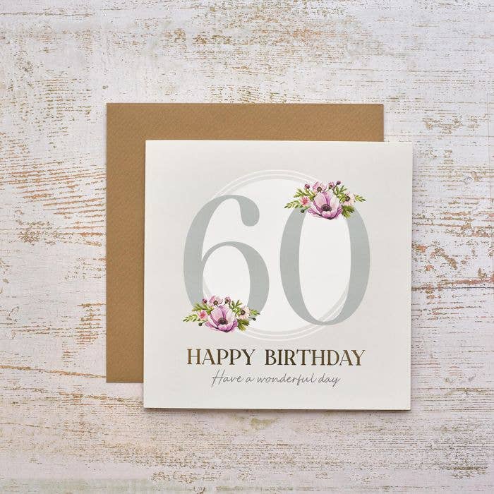 Langs - Wholesale Birthday Card - Celebrations 60th Birthday With Flowers Gold Foil Card0