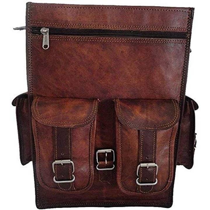 Jay mataji Handicrafts - Venta al por mayor Mochila - Unisex - Mochila y bolso mensajero unisex de cuero de cabra para laptop3