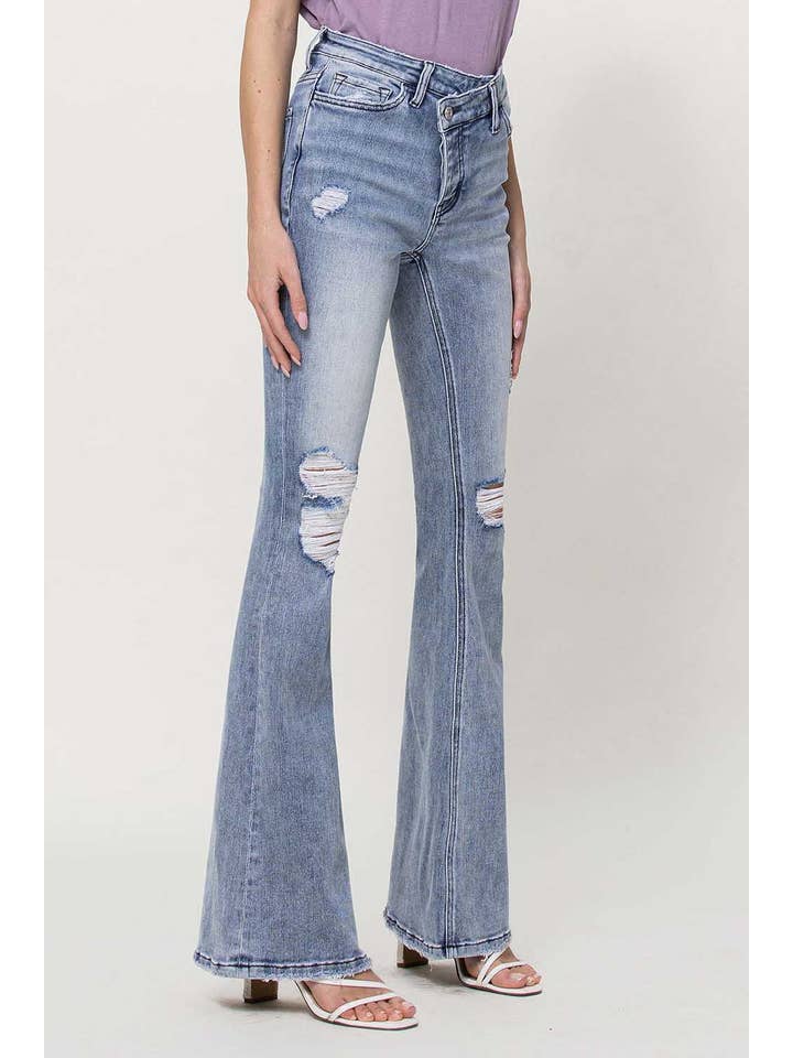 DANNY HIGH RISE CRISS CROSS BUTTON UP FLARE JEANS V3032 for wholesale on Faire2