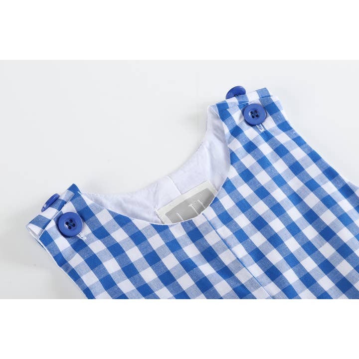 Lil Cactus - Wholesale Overalls - Baby - Royal Blue Gingham Alligator Applique Shortalls
