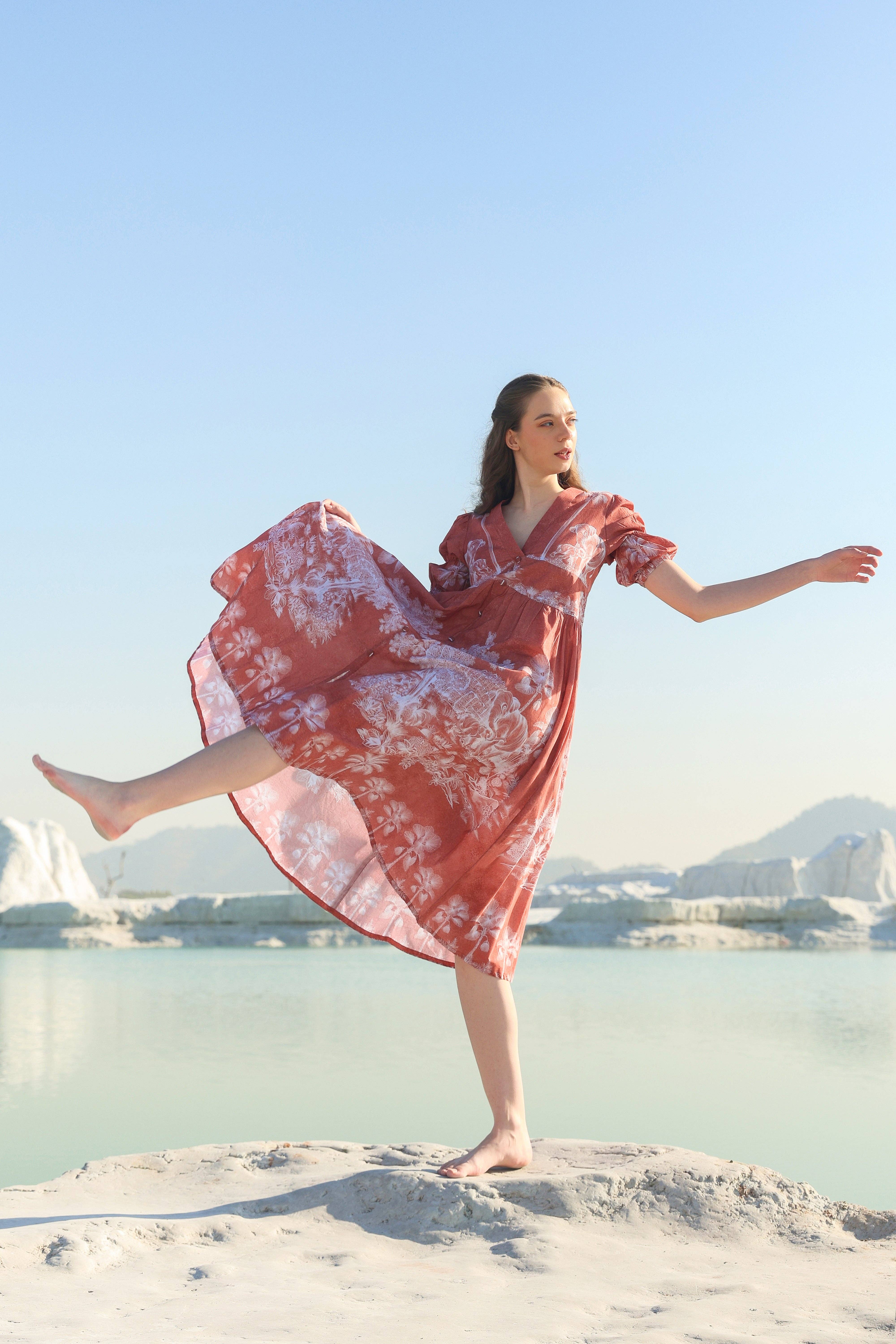 Mocha mousse Delicate darling tier Midi dress for wholesale on Faire4