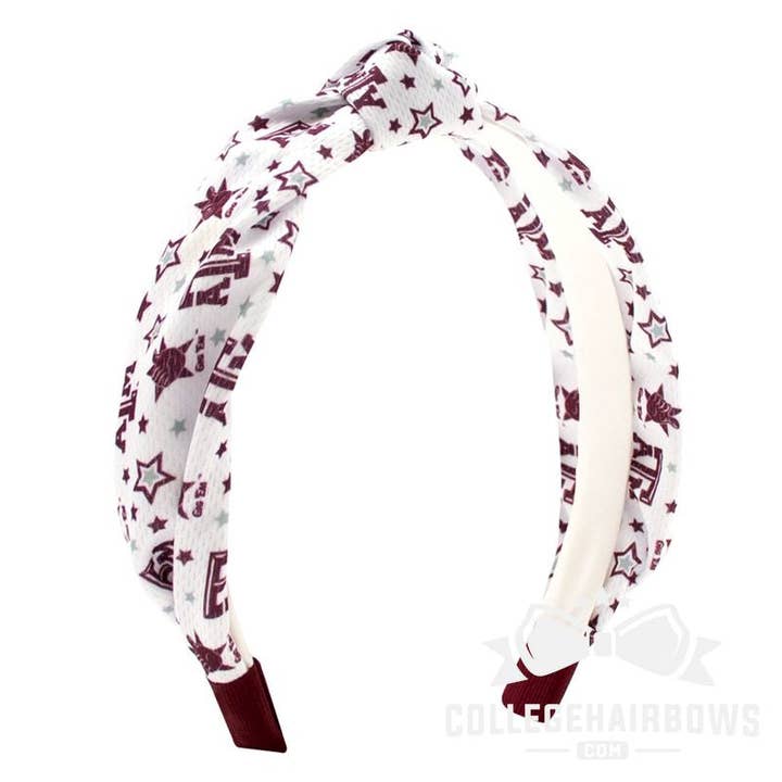 Texas A&M Logo Ripple-Textured Knot Wrap Headband for wholesale by CollegeHairBows.com