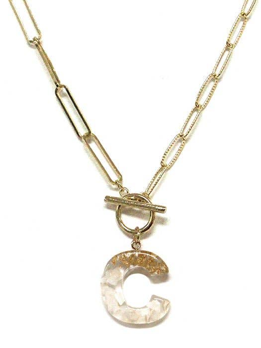 MiMi Wholesale - Wholesale Pendant/Charm Necklace - KN8165 Assorted 16 Piece Gold Acrylic Initial Toggle Chain Necklace Pack3