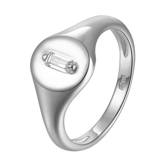 Bague zircone - plaque - argent rhodié - 10 pour la vente par Buganto