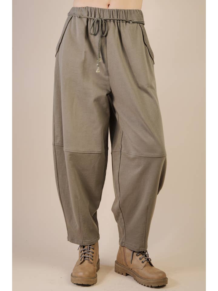 VERY J - Wholesale Pants - Women's - NP70814-Braid Waist Strip Barrel Pants5