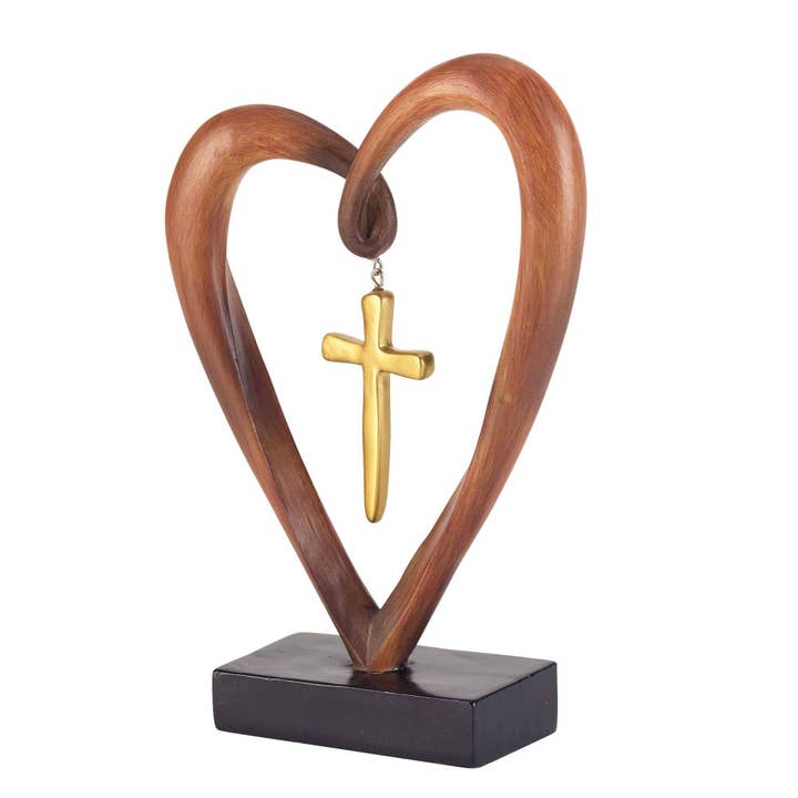 Dicksons - Venta al por mayor Artículo decorativo de mesa - FIGURA DE MESA CORAZÓN CRUZ DORADA2