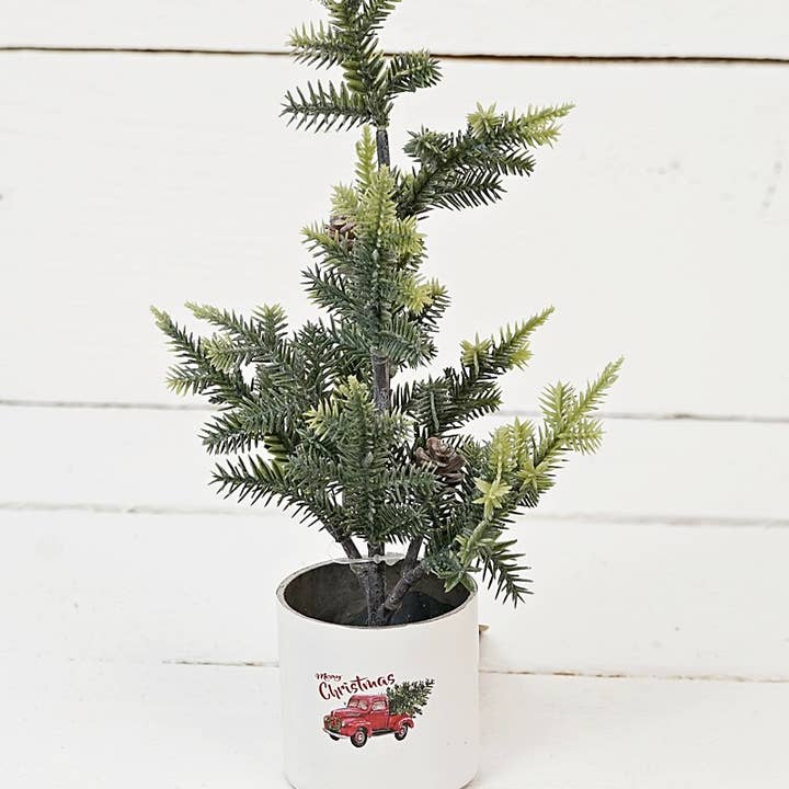 28001- 10inH Flocked Mini Feather Pine Tree w Tree Truck Ti for wholesale by Impressive Enterprises, Inc.