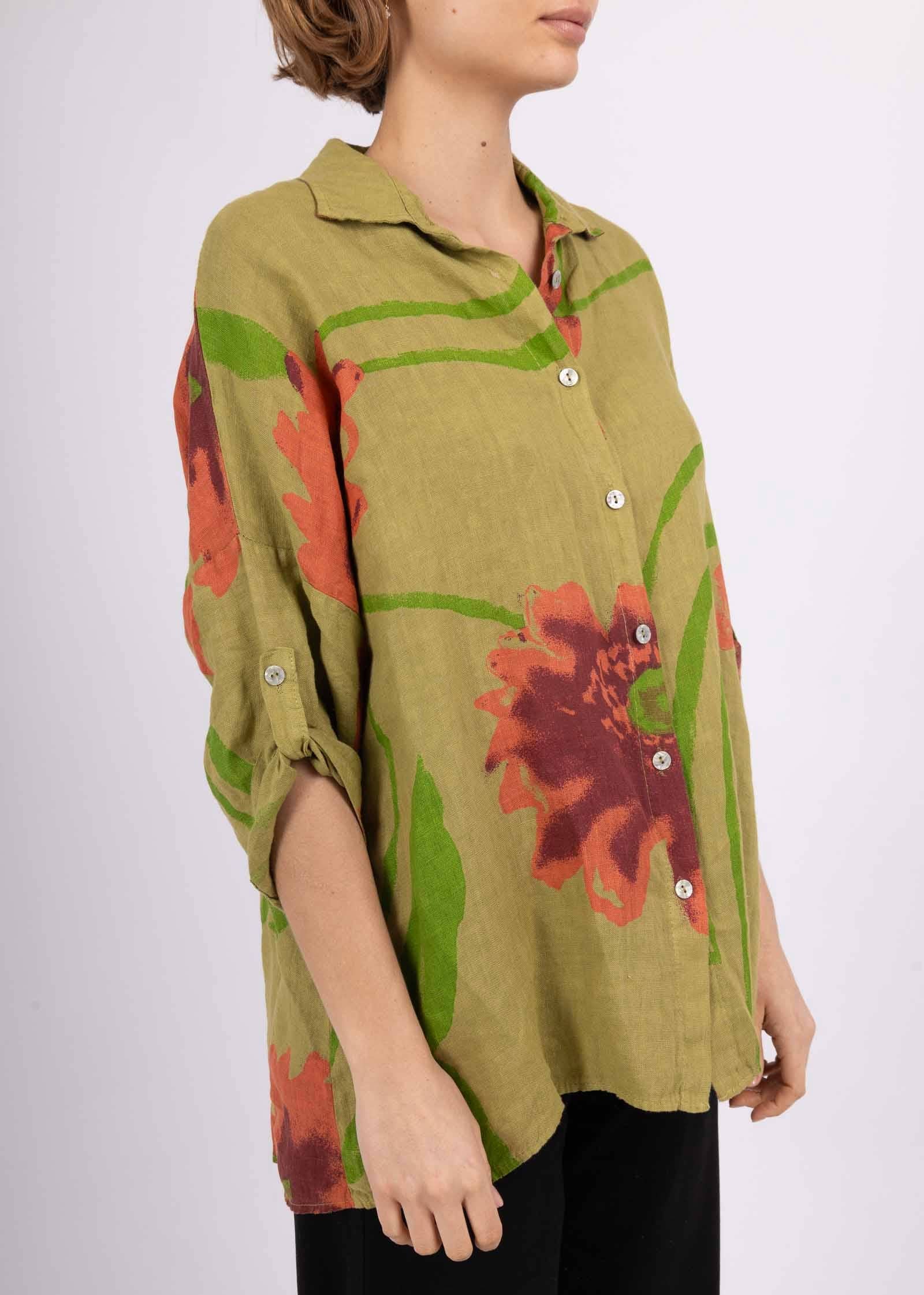 LINEN & COTTON HOUSE – wholesale Tröja med knappar – Dam – Tunika 09002 i 100 % lin, Fiore-mönster6
