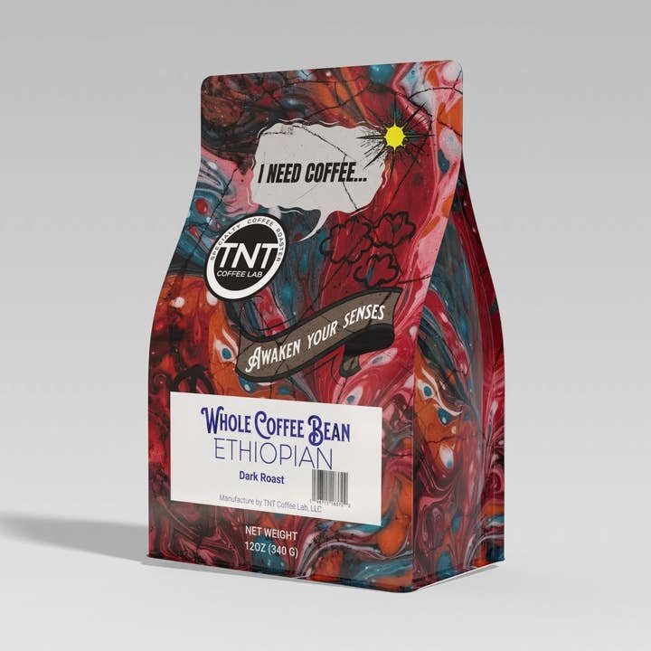 12oz - Whole Bean - TNT Awaken your Senses! Ethiopian Coffee Dark Roast for wholesale by TNT Coffee Lab, LLC