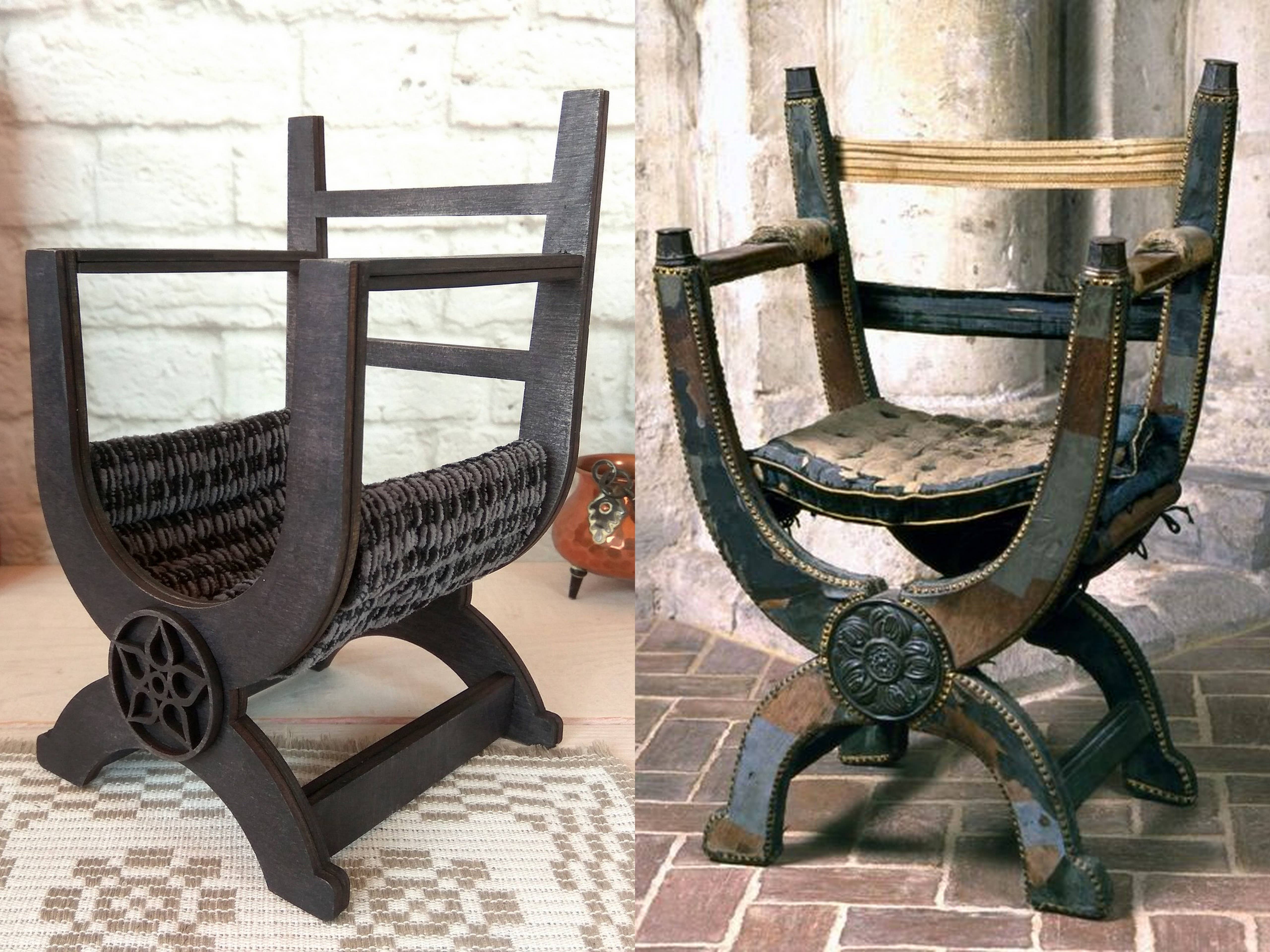 Lenasminiland – Großhandel Puppenzubehörset – Kinder – Miniatur-Tudor-Stuhl, X-gerahmte Königin Mary Sessel Replik4