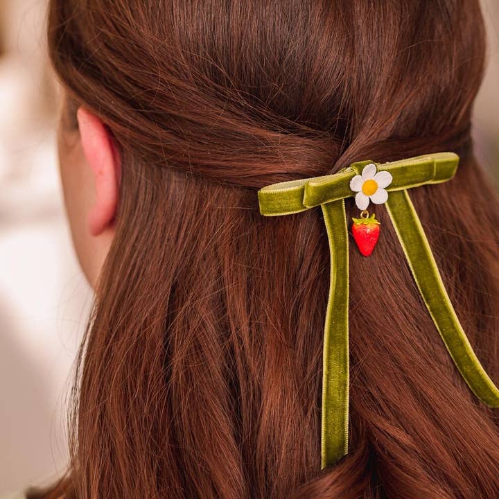 Wild Strawberry - Velvet Bow Barrette for wholesale by Lulou Bijoux