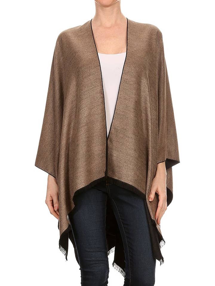 Cap Zone - Wholesale Poncho - Women's - Reversible Faux Cashmere Open Cape Poncho