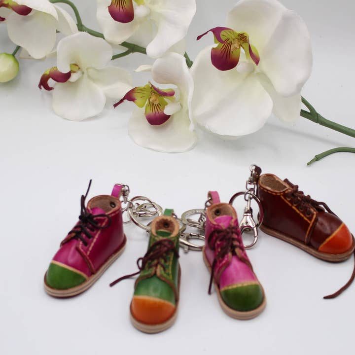 Leather tennis shoes key chain for wholesale by Sunflower Handmade leather inc
